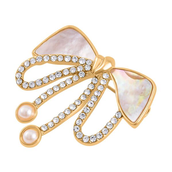 Weiße Muschelkernperle, Weißer Kristall Brosche  Std Gelb image number 2