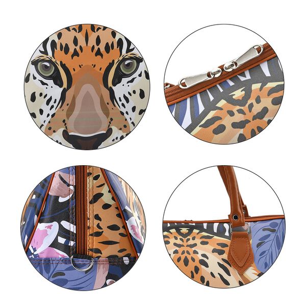 Safari-Tasche mit 100cm Schulterriemen und Leopardenmuster, Blau image number 6