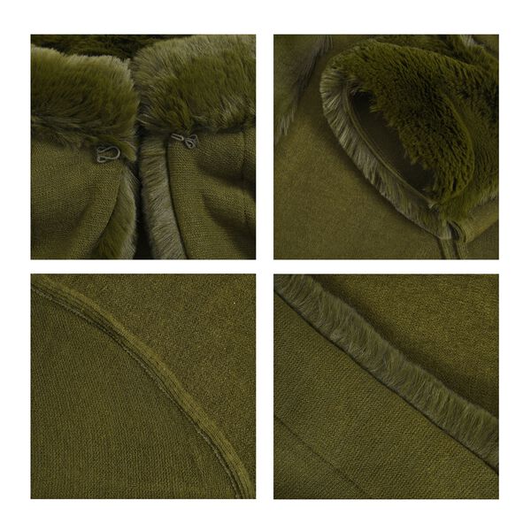 LA MAREY - Stilvoller langer Mantel mit Kunstpelzrand, 108x80cm, Gr&uuml;n image number 7