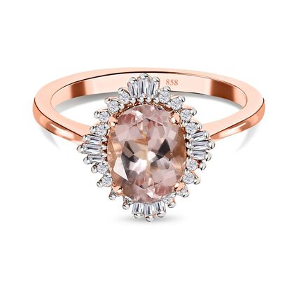 AAA Rosa Morganit, Wei&szlig;er Diamant Ringe 585 Gold (Gr&ouml;&szlig;e 19.00)  ca. 1.93 ct
