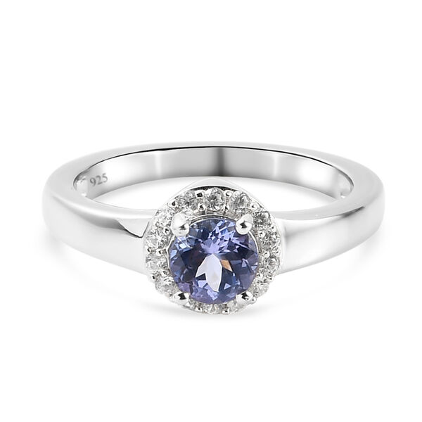 Tansanit und Zirkon Ring 925 Silber platiniert  ca. 0,80 ct