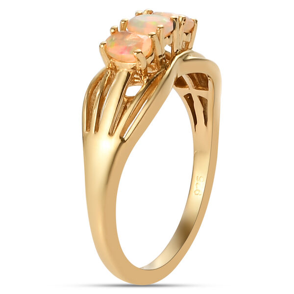 Nat&uuml;rlicher &Auml;thiopischer Opal 3 Stein Ring 925 Silber vergoldet  ca. 0,38 ct image number 5