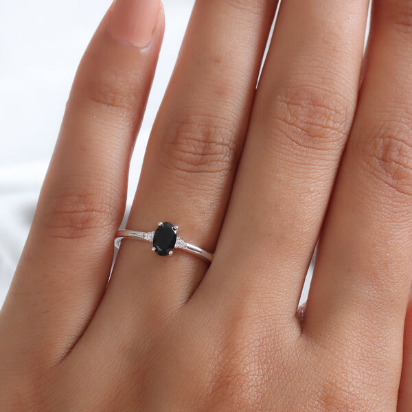 Schwarzer Spinell und Weißer Simulierter Diamant Ring 925 Silber  ca. 0,63 ct image number 3