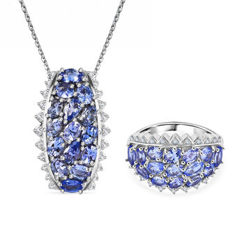 D'Joy Tansanit und Zirkon Ring und Anh&auml;nger mit 50cm Kette