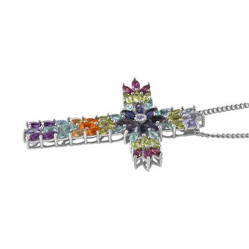 Multi-Edelstein-Kreuz-Anh&auml;nger mit 45cm Kette - 8,75 ct.