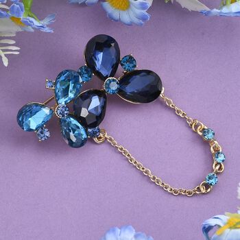 Blaue Kristall Brosche, goldfarben