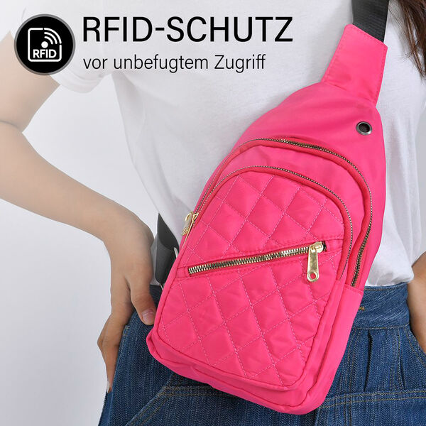 Stepp-Slingtasche mit RFID-Schutz und Kopfhöreröffnung, Größe: 17x7,5x30cm, Rosa image number 5