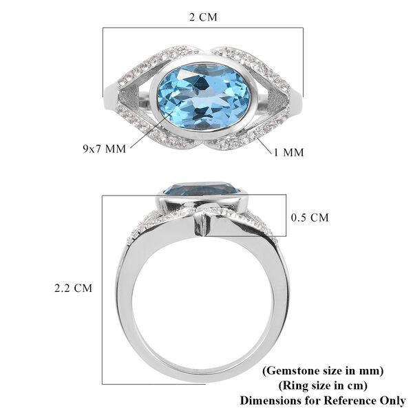 Blauer Topas und Zirkon Ring 925 Silber Platin-&Uuml;berzug image number 6