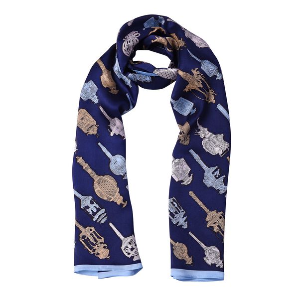 LA MAREY: Bedruckter Schal aus 100% Maulbeerseide, Laternenmuster, inkl.  Geschenkbox, Dunkelblau&nbsp; image number 3