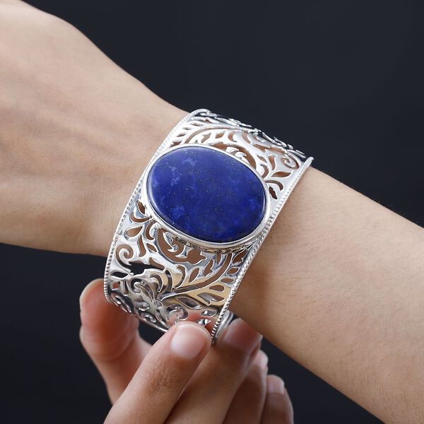 Lapislazuli Armreif, ca. 19 cm, platiniert ca. 74.97 ct image number 3