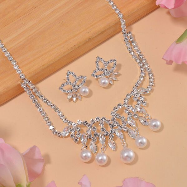 Wei&szlig;e Muschelkernperle Schmuckset Messing image number 1