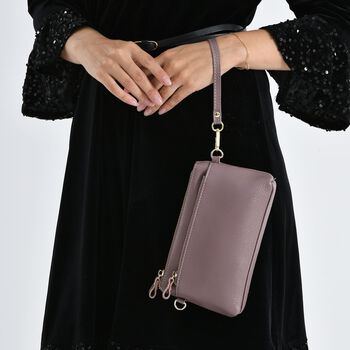 Echtleder Crossbody Tasche, mehrere Rei&szlig;verschlussf&auml;cher, verstellbarer Schulterriemen, 21,5x4x13cm, Violett