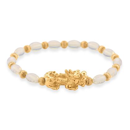 Rosenquarz Pixiu Armband, flexibel (ca. 18 - 19 cm), gelb vergoldet ca. 35.00 ct