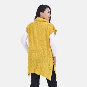 Ärmelloser Rollkragenpulli, Gelb