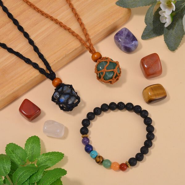 Roter Jaspis, Tigerauge Schmuckset Reine Baumwollschnur und Legierung vergoldet ca. 499.00 ct image number 2