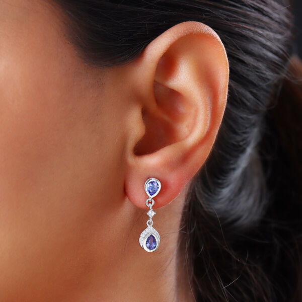 Tansanit und Zirkon Ohrh&auml;nger 925 Silber platiniert ca. 1,43 ct&nbsp; image number 3