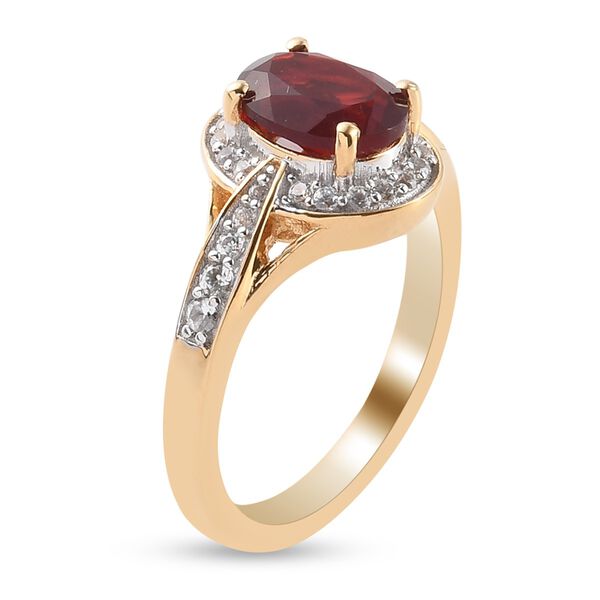 Mexikanischer Kirschfeuer-Opal und Zirkon Solit&auml;r Ring 925 Silber Vermeil image number 4