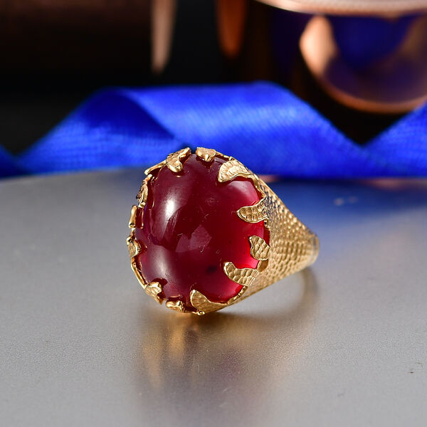 D'Joy - Flamme der Liebe Afrikanischer Rubin (Fissure gef&uuml;llt) Ring 925 Silber 750 Gelbgold Vermeil (Gr&ouml;&szlig;e 18.00) ca. 26.99 ct image number 2