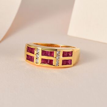 Afrikanischer Rubin (Fissure gef&uuml;llt), Wei&szlig;er Zirkon Ring, 925 Silber vergoldet (Gr&ouml;&szlig;e 20.00) ca. 1.78 ct