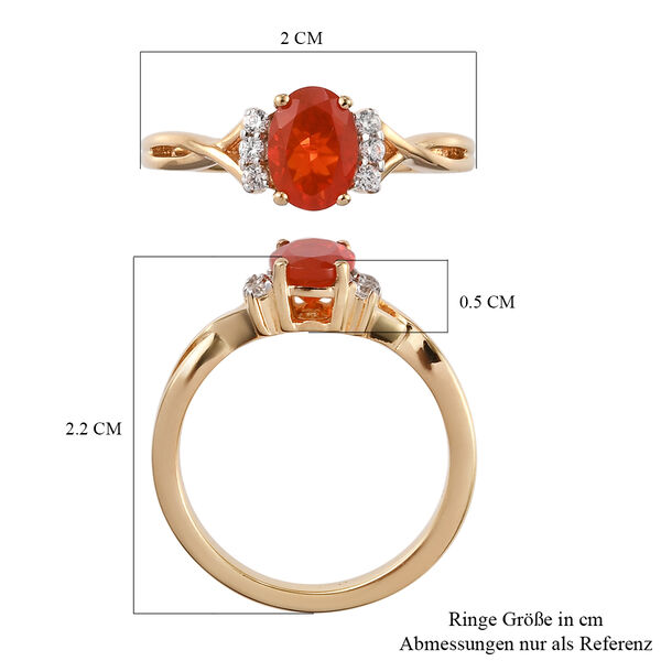 Mexikanischer Kirschfeuer-Opal und Zirkon Ring 925 Silber vergoldet  ca. 0,66 ct image number 7