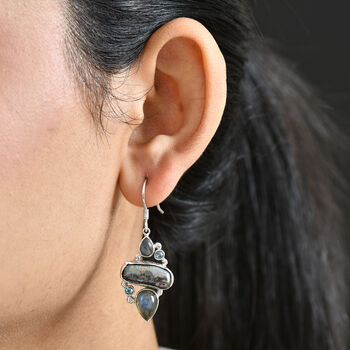 D'Joy S&uuml;&szlig;wasser Pfau Perle, Labradorit Ohrringe 925 Silber rhodiniert 13.67 ct