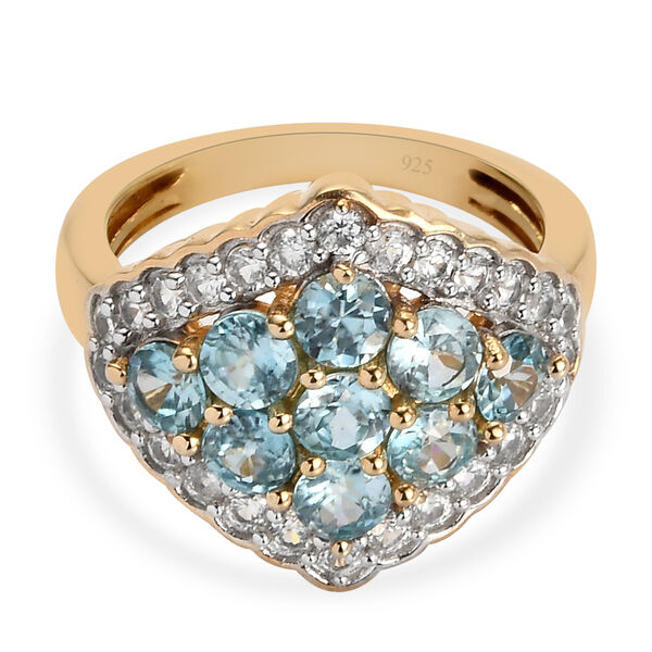 Kambodschanischer blauer und wei&szlig;er Zirkon-Ring, 925 Silber Gelbgold Vermeil  ca. 2,92 ct