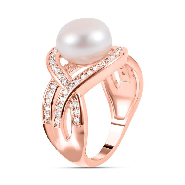 Pfirsich-S&uuml;&szlig;wasser Perle, Wei&szlig;er Zirkonia Ring, Messing (Gr&ouml;&szlig;e 16.00) ca. 0.80 ct image number 5