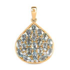 Blau Topas, Weißer Zirkon Anhänger 925 Silber 750 Gelb Vermeil ca. 5.98 ct