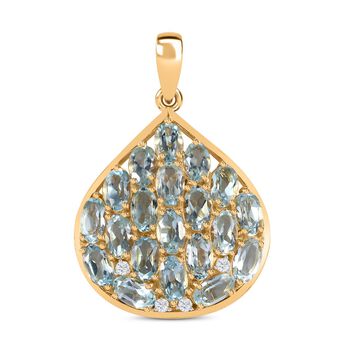 Blau Topas, Wei&szlig;er Zirkon Anh&auml;nger 925 Silber 750 Gelb Vermeil ca. 5.98 ct