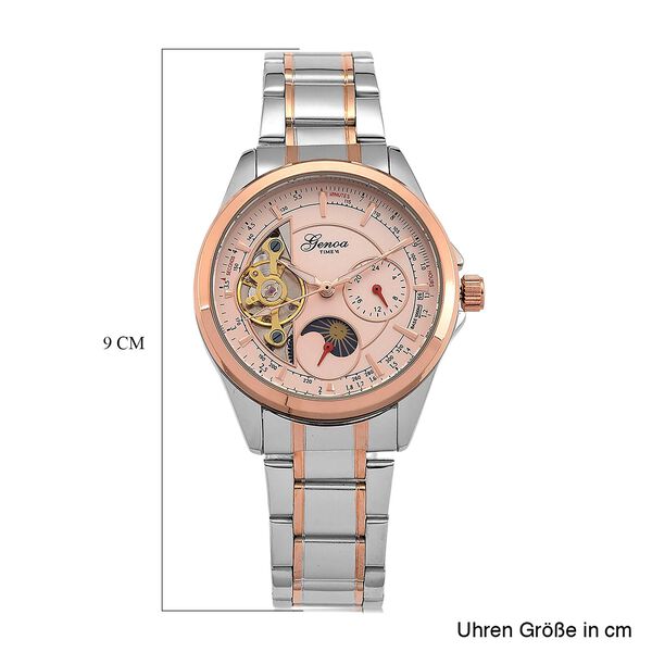 GENOA TIME V2 - Automatik-Armbanduhr, Mechanisches Uhrwerk, Edelstahlarmband, bicolor, Ros&eacute;farbenes Zifferblatt image number 8