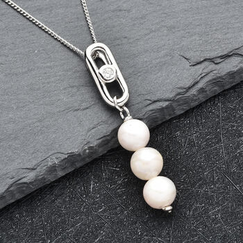 Japanische Akoya Perle und Zirkon Anh&auml;nger mit Kette 45 cm 925 Silber rhodiniert ca. 0,05 ct
