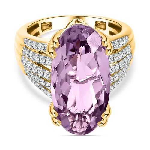 Rose De France Amethyst, weißer Zirkon Ring, 925 Silber Gelbgold Vermeil (Größe 18.00) ca. 8.69 ct image number 0