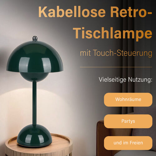 Kabellose Tischlampe im minimalistischen Retro-Pilzdesign – Touch-Steuerung, dunkelgrün image number 1