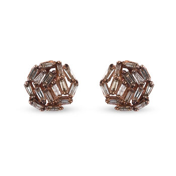 Champagner Diamant Cluster-Ohrstecker, 925 Silber Ros&eacute;gold Vermeil ca. 0,30 ct