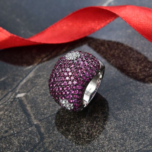 D'Joy Wei&szlig;er Zirkon, Nat&uuml;rlicher Rhodolith Granat Ring 925 Silber rhodiniert (Gr&ouml;&szlig;e 18.00) ca. 8.33 ct image number 1