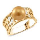 Goldene Muschelkernperle, Moissanit Ring 925 Silber 750 Gelbgold Vermeil (Größe 17.00)