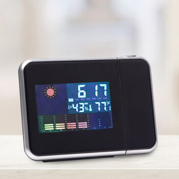 Laser Digital Projektionswecker mit Wetterstation, LCD Panel, 15x6,2x11 cm, 2xAAA Batterie (nicht inkl.), Schwarz