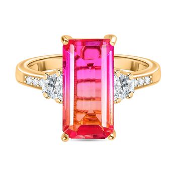 Sunset Quarz Triplette, Wei&szlig;er Zirkon Ring 925 Silber 750 Gelbgold Vermeil (Gr&ouml;&szlig;e 17.00) ca. 4,82 ct