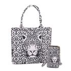 TLV Order;Life style Color: black white lepord /Profile:Set of 2 Pint tote bag & Cellphone bag wall(exterior):polyester Lining(interior): polyester; 1.Tote Bag :Pockets(exterior):Zipped-1; Pockets(interior):Zipped-1