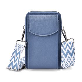 Crossbody-Tasche mit RFID-Schutz, 2 Hauptfächer mit Reißverschluss, 6 Kartenfächer, abnehmbarer Schultergurt, 11x6x17,5 cm, Blau