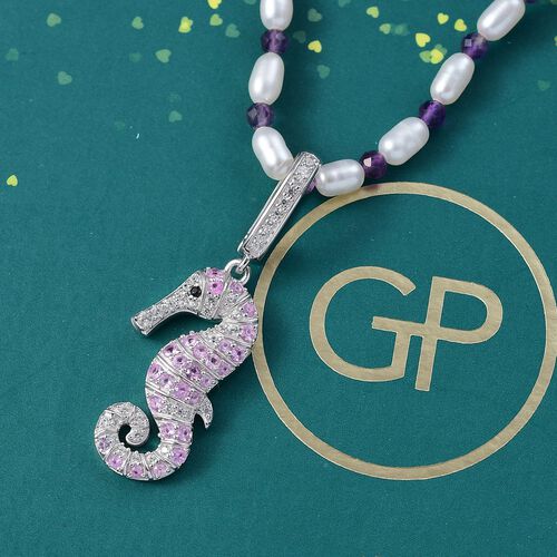 Giuseppe Perez Perle, Afrikanischer Amethyst Halskette ca. 45 cm 925 Silber rhodiniert image number 1