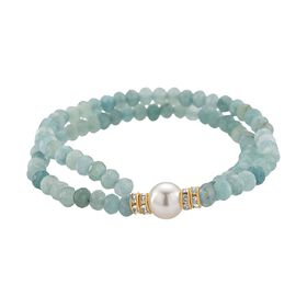 Weiße Muschelkernperle, Blauer Quarzit Armband ca. Flexibles cm Std Gelb