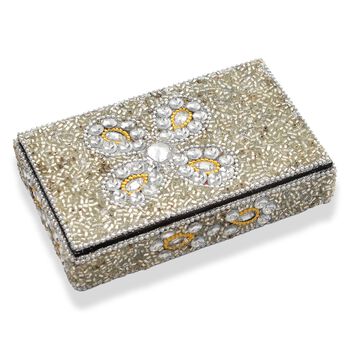 6-teiliges Schreibset mit Perlenverzierung, Aufbewahrungsbox im Tagebuchstil, 5 Kugelschreiber, Silber