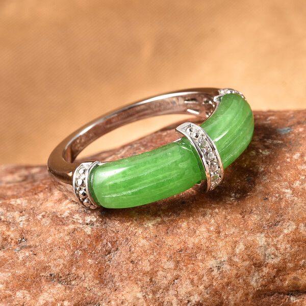 Gr&uuml;ne Jade und Zirkon Ring 925 Silber Rhodium-&Uuml;berzug image number 2