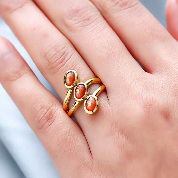 Korevora Sonnenstein Bypass Ring 925 Silber vergoldet image number 3