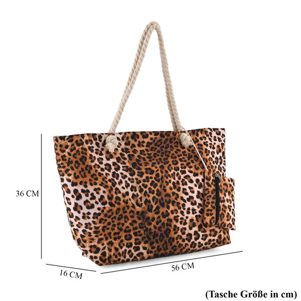 " lifestyle-Color:brown Leopard print;   Size/Profile:Set of 2 Polyester tote bag ;  Wall (exterior):Polyester,Lining (Interior):polyester  Tote bag Pockets (exterior):Zipped-1 Mini bag Pockets (exterior):zipped-1; big  size:56*36*16 cm  small size:15*12c image number 7