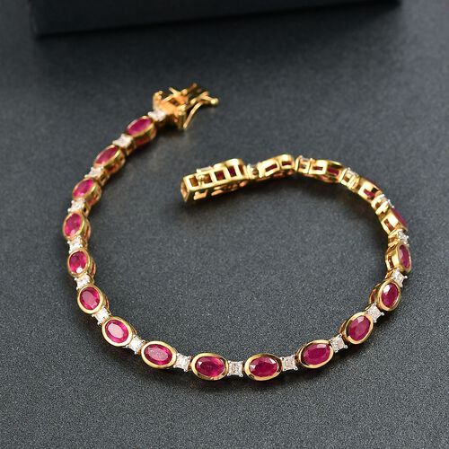 Königlicher Glamour- D'Joy Afrikanischer Rubin (Fissure gefüllt), Moissanit Armband ca. 20 cm 925 Silber Rhodiniert und 750 Gelbgold Vermeil ca. 14.02 ct image number 1