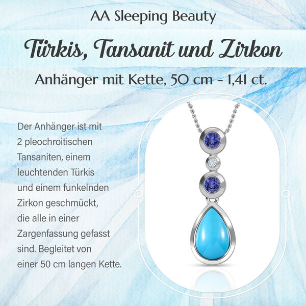 Drop AA T&uuml;rkis, Tansanit und Zirkon-Anh&auml;nger mit Kette image number 2