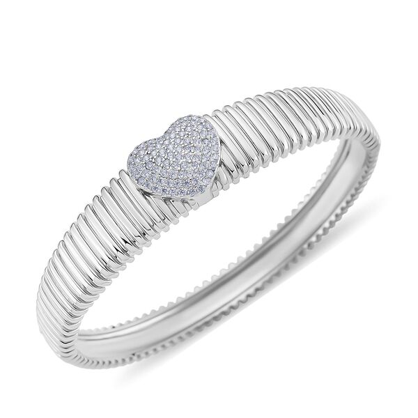 Weißer Zirkonia Armreif ca. 19 cm Nickelfreies Messing, silberfarben image number 3