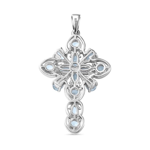 Himmelblauer Topas Kreuz Anhänger 925 Silber platiniert ca. 4.26 ct image number 5